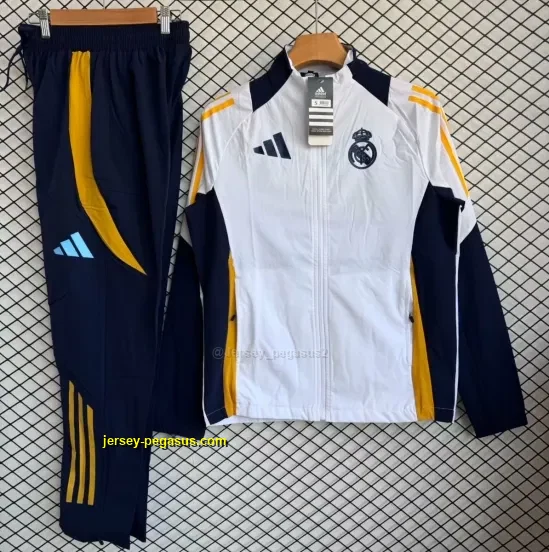 Real Madrid White with Navy Blue Full zipper Jacket Tracksuit+ long pants