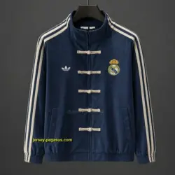 Retro Real Madrid Navy Blue Chinese Button Jacket