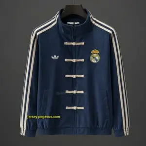 Retro Real Madrid Navy Blue Chinese Button Jacket