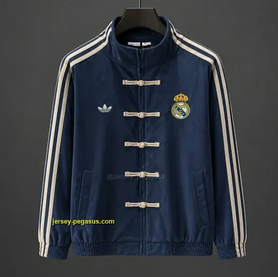 Retro Real Madrid Navy Blue Chinese Button Jacket