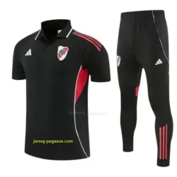 River Plate Black Polo Training Shirt + Long Pants Tracksuit