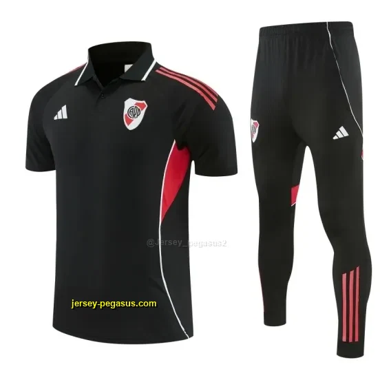River Plate Black Polo Training Shirt + Long Pants Tracksuit