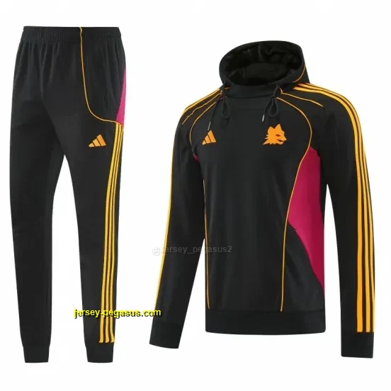 Roma Black Full Zipper Hooded Jacket Tracksuit + Long Pants