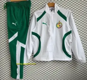 Senegal National Team White with Green Full zipper Jacket Tracksuit+ long pants