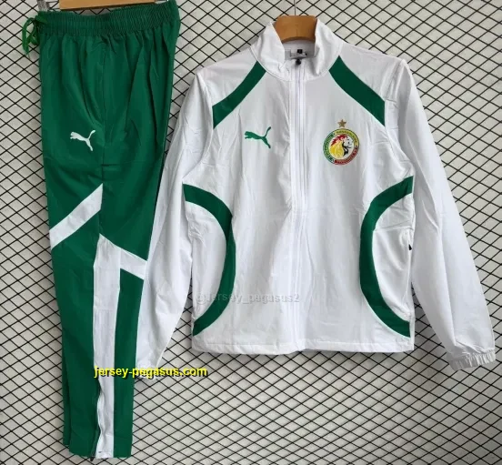Senegal National Team White with Green Full zipper Jacket Tracksuit+ long pants