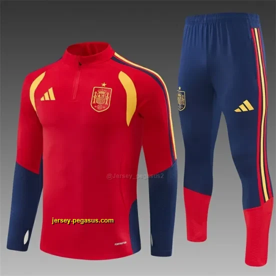Spain Home Red Half Zipper Jacket Tracksuit + Long Pants