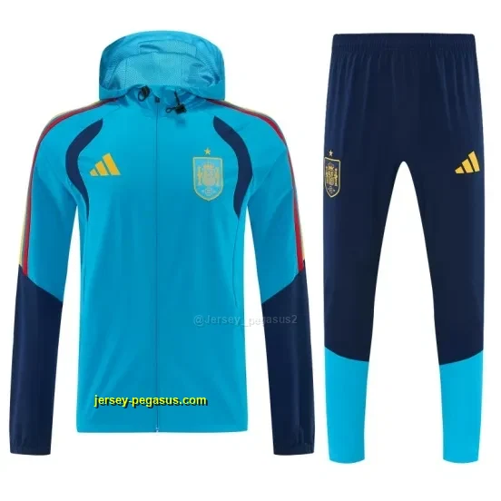 Spain Light Blue & Navy Blue Full Zipper Hooded Jacket Tracksuit + Long Pants