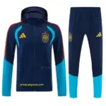 Spain Navy Blue & Light Blue Full Zipper Hooded Jacket Tracksuit + Long Pants