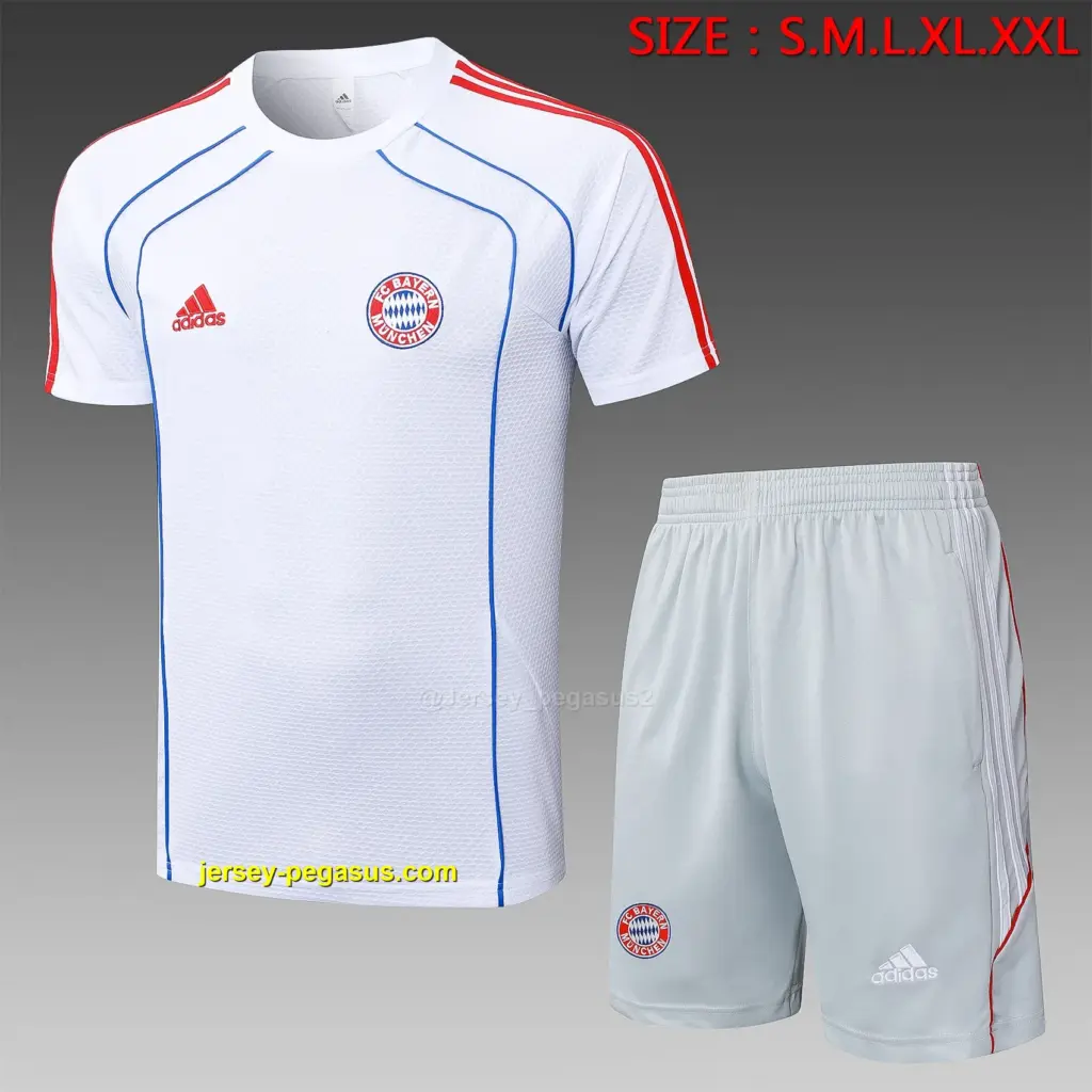 2526 short-sleeved Bayern white retro version (blue edge)-Bayern Munich