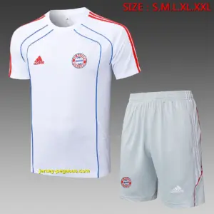 2526 short-sleeved Bayern white retro version (blue edge)-Bayern Munich