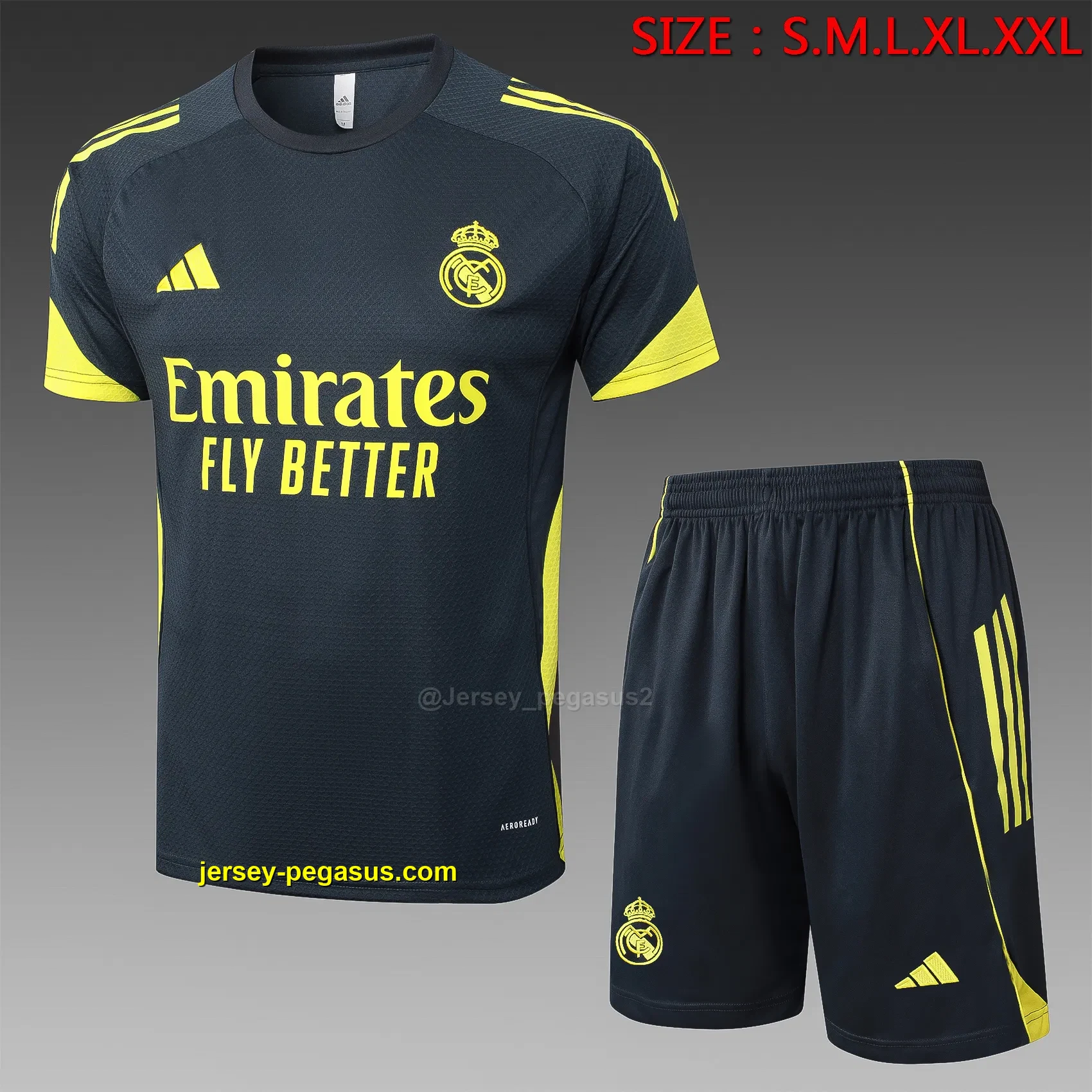 2526 short-sleeved Real Madrid dark gray (with yellow)-Real Madri 2526 short-sleeved Real Madrid dark gray (with yellow)-Real Madri