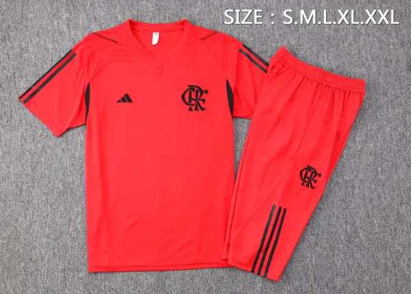 short-sleeved 2324 flamenco red (with cropped pants)