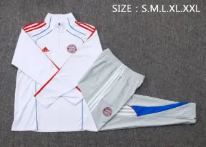 2526 half-pull Bayern white retro version (blue edge)-Bayern Munich