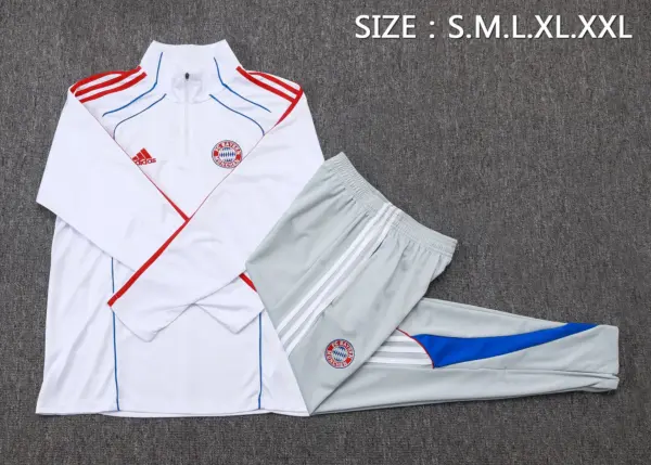 2526 half-pull Bayern white retro version (blue edge)-Bayern Munich