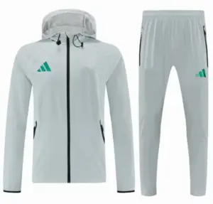 Adidas Light Grey Full Zipper Hooded Windbreaker Jacket Tracksuit + Long Pants