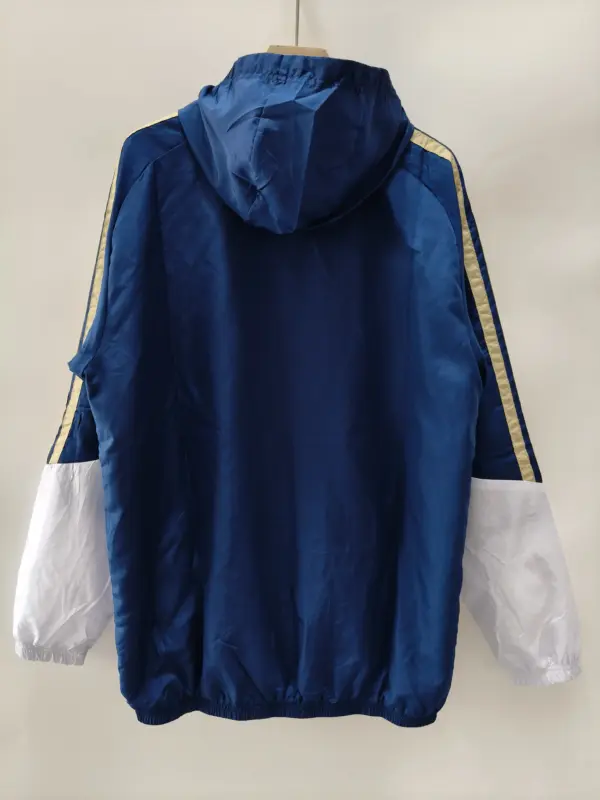 Italian sapphire blue single-sided hooded trench coat