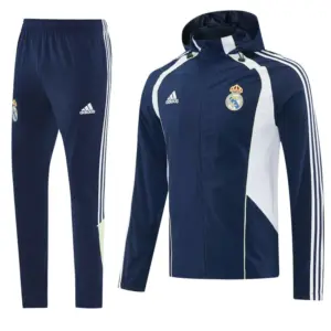 Real Madrid Navy Blue Full Zipper Hooded Windbreaker Tracksuit + Long Pants