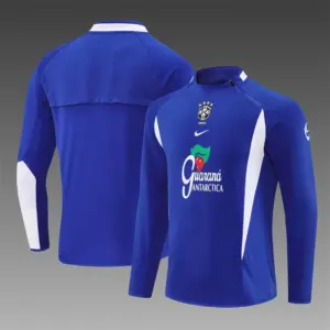 2002 Brazil Color Blue Half Zipper Jacket+Long Pants