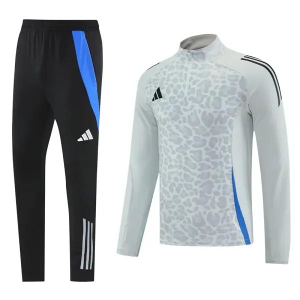 2025 Adidas Light Grey & Black with Leopard Print Pattern Half Zipper Jacket +Lo