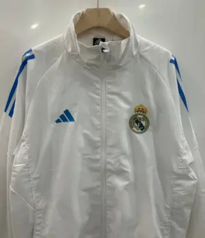 Real Madrid white three-sided blue single-sided embroidered windbreaker