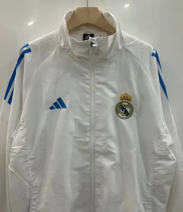 Real Madrid white three-sided blue single-sided embroidered windbreaker