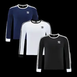 2025 Adidas Originals Long Sleeve T-Shirt Collection - NavyWhiteBlack with 3-Str