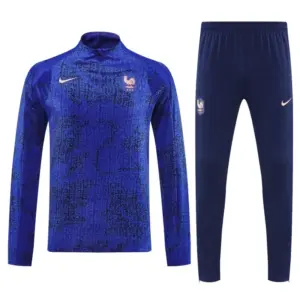 2025 France Royal Blue with Textured Pattern Half Zipper Jacket Tracksuit +Long