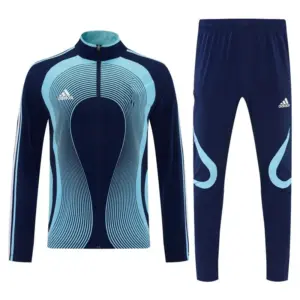 2026 Adidas Navy Blue &Light Blue Stripes Full Zipper Jacket Tracksuit + Long Pa