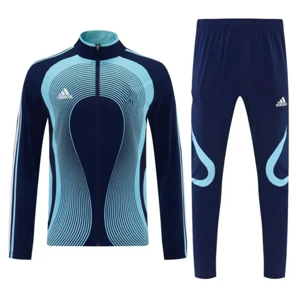 2026 Adidas Navy Blue &Light Blue Stripes Full Zipper Jacket Tracksuit + Long Pa