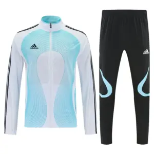 2026 Adidas White&Light Blue Stripes Full Zipper Jacket Tracksuit + Long Pants