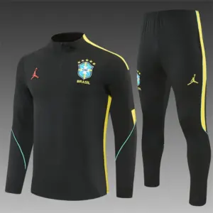 2026 Brazil Black & Yellow Half Zipper Jacket Tracksuit + Long Pants
