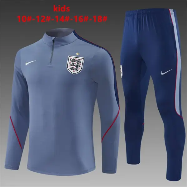 2026 England Grey Half Zipper Jacket Tracksuit + Navy Blue Long Pants (Nike)