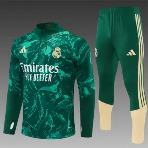 2026 Real Madrid Dark Green Camouflage Half Zipper Jacket Tracksuit + Long Pants