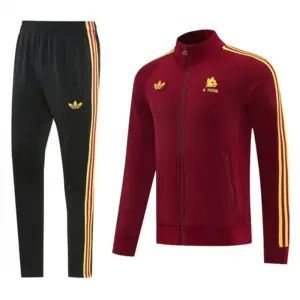 2026-27 AS Roma Burgundy & Gold Full Zipper Jacket Tracksuit +Black Long Pants