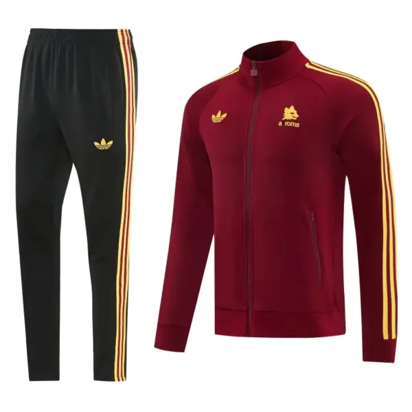2026-27 AS Roma Burgundy & Gold Full Zipper Jacket Tracksuit +Black Long Pants