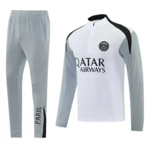2026-27 Paris Saint-Germain White Half Zipper Jacket Tracksuit + Light Grey Long