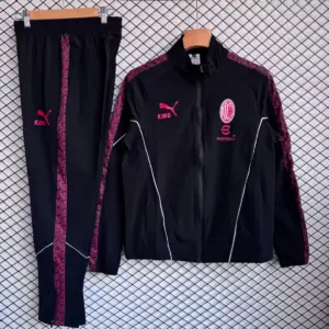 AC Milan Black with Red Full zipper Jacket Tracksuit+ long pants