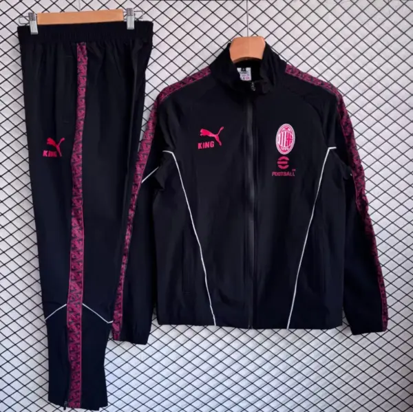 AC Milan Black with Red Full zipper Jacket Tracksuit+ long pants