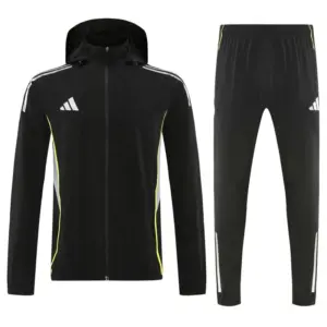 Adidas Black Full Zipper Hooded Jacket Tracksuit + Long Pants