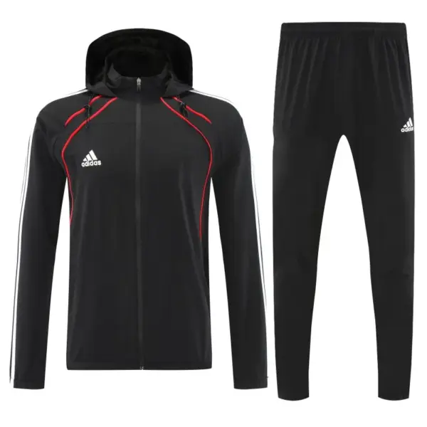Adidas Black With Red logo Full Zipper Hooded Jacket Tracksuit + Long Pants