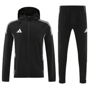 Adidas Black With White logo Full Zipper Hooded Jacket Tracksuit + Long Pants