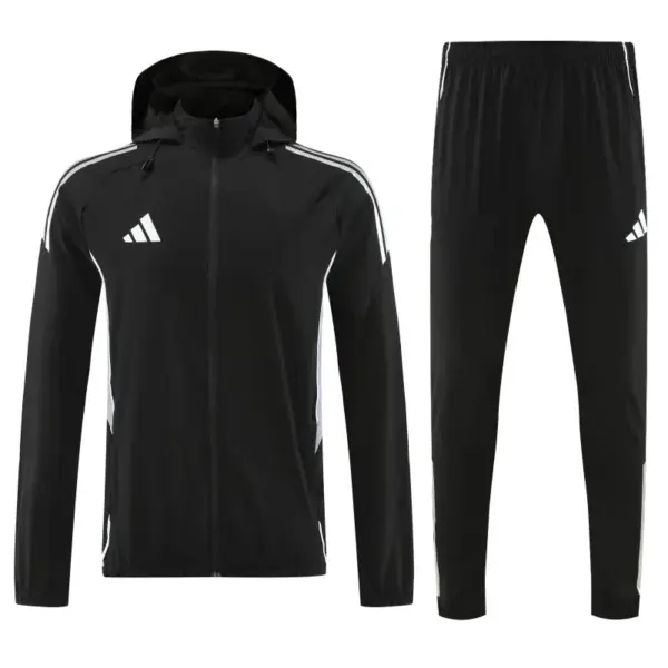 Adidas Black With White logo Full Zipper Hooded Jacket Tracksuit + Long Pants