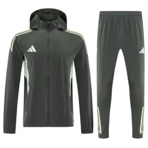 Adidas Dark Olive Green Full Zipper Hooded Jacket Tracksuit + Long Pants