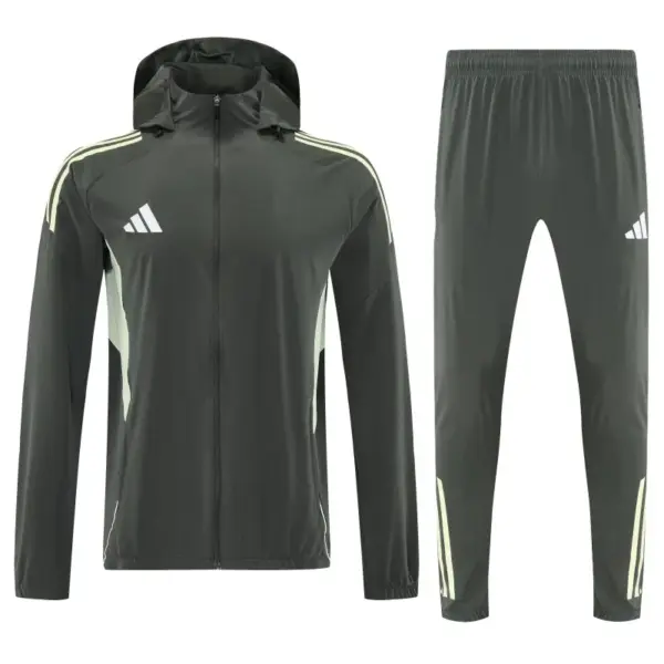 Adidas Dark Olive Green Full Zipper Hooded Jacket Tracksuit + Long Pants