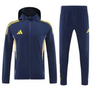 Adidas Navy Blue With Yellow logo Full Zipper Hooded Jacket Tracksuit + Long Pan