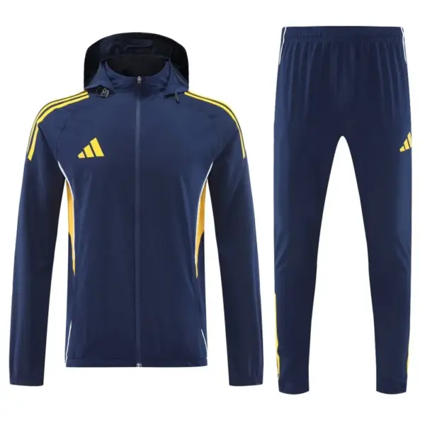 Adidas Navy Blue With Yellow logo Full Zipper Hooded Jacket Tracksuit + Long Pan