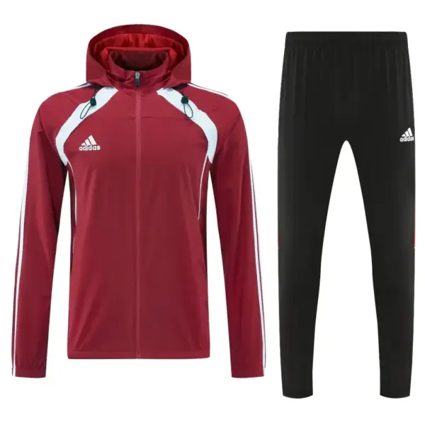 Adidas Red Full Zipper Hooded Jacket Tracksuit + Black Long Pants