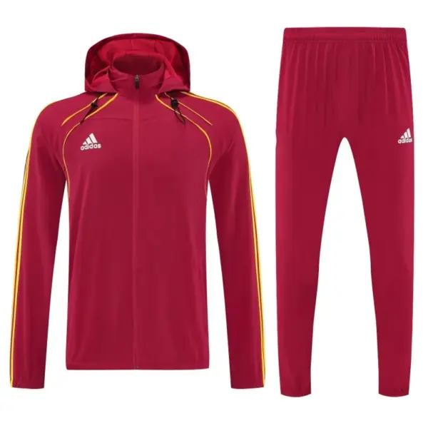 Adidas Red Full Zipper Hooded Jacket Tracksuit + Long Pants