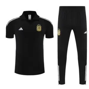 Argentina Black Polo Training Shirt + Long Pants Tracksuit