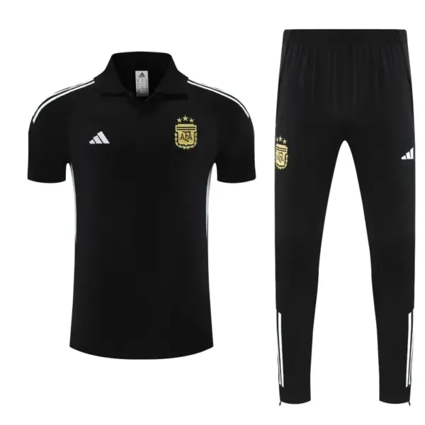 Argentina Black Polo Training Shirt + Long Pants Tracksuit